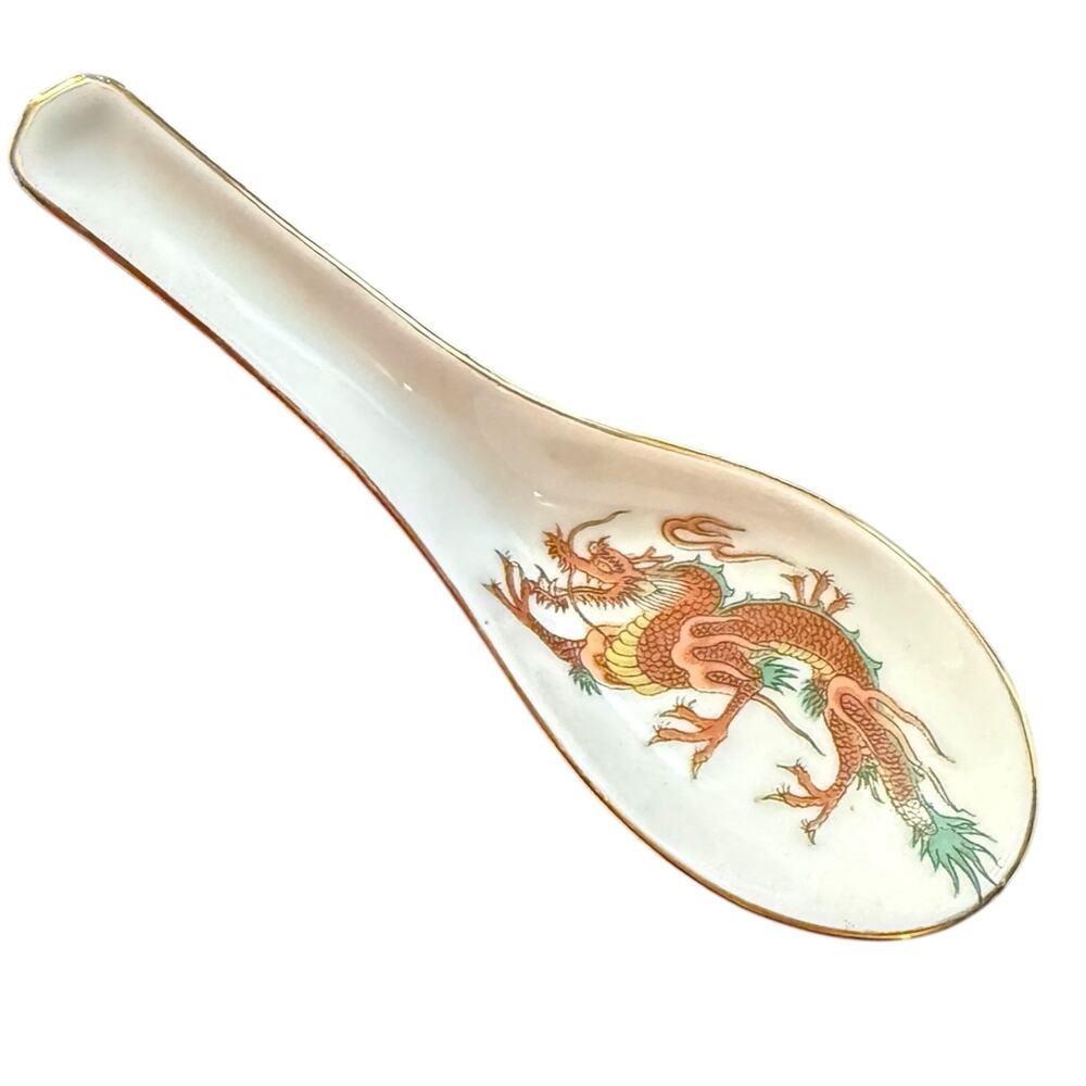 Chinese Red Dragon Porcelain Soup Spoon